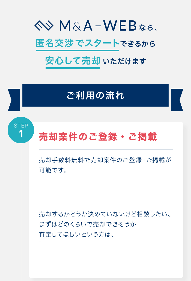 M＆A　WEBなら匿名交渉でスタートできるから安心して売却いただけます